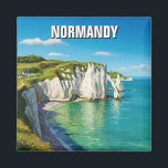 Normandië Frankrijk Étretat Cliffs Magneet<br><div class="desc">De Étretat Cliffs, gelegen langs de Alabaster Coast in Normandië, Frankrijk, zijn enkele van de meest iconische kustformaties in Europa. Deze majestueuze witte krijtrotsen stijgen scherp uit de Atlantische Oceaan, uitgehouwen door eeuwen van wind en golven in dramatische vormen, waaronder torenhoge bogen en naaldachtige torens. De bekendste van deze formaties...</div>
