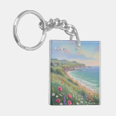Normandië Frankrijk Étretat Cliffs Wildflowers Sleutelhanger (Voorkant Links)