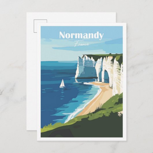Normandië Frankrijk Kunstwerk Travel Place illustr Briefkaart (Voorkant / Achterkant)