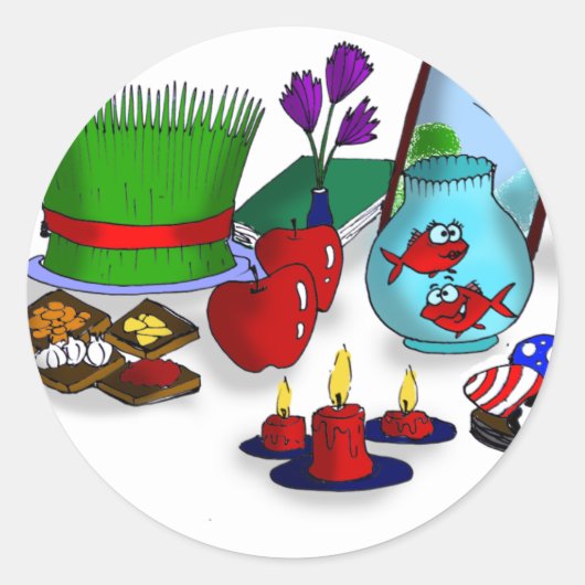 Norooz Cartoon Ronde Sticker (Voorkant)