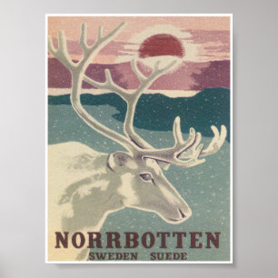 Norrbotten Zweden, Deer, Vintage Travel Poster