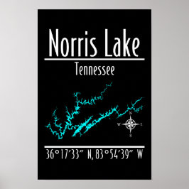 Norris Lake Tennessee Kustlijn Kaart Coördinaten Poster