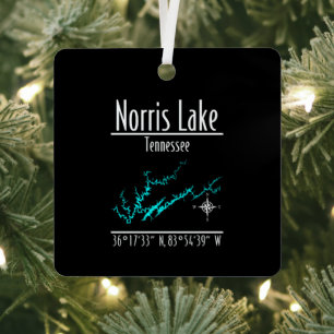 Norris Lake Tennessee Kustlijn Kaart Metaal Vierka Metalen Ornament