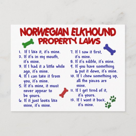 NORSE ELKHOUND Property Laws 2 Briefkaart (Voorkant)