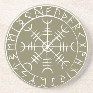 Norse Helm van Awe met Runes Zandsteen Onderzetter