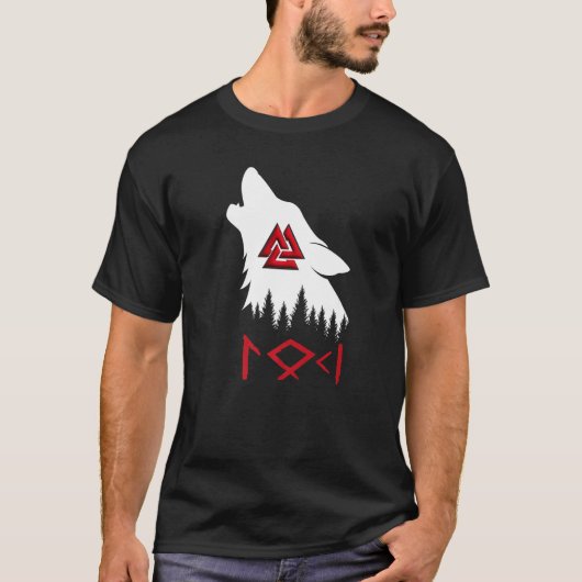 Norse Mythology Wolf Valknut Rune Circle Viking Pr T-shirt (Voorkant)