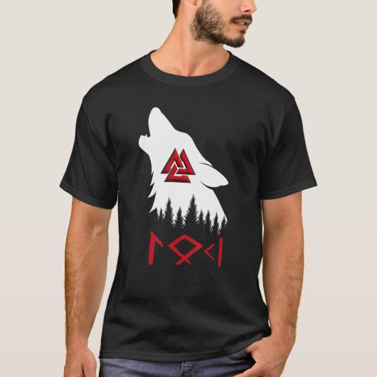 Norse Mythology Wolf Valknut Rune Circle Viking T-shirt (Voorkant)