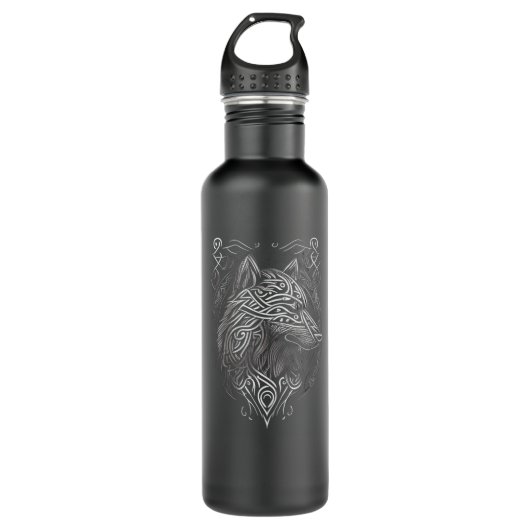 Norse Style Viking Wolf Tattoo Wildlife Animal V64 Waterfles (Voorkant)