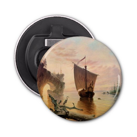 Norse Viking Boat Ship Open Magnet Button Flesopener (Voorkant)