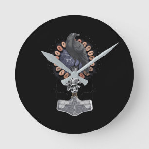 Norse Viking Raven Hammer Ronde Klok