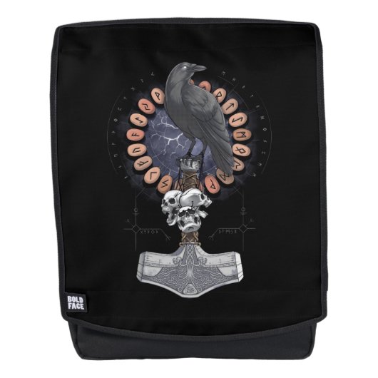 Norse Viking Raven Hammer Rugtassen (Voorkant)
