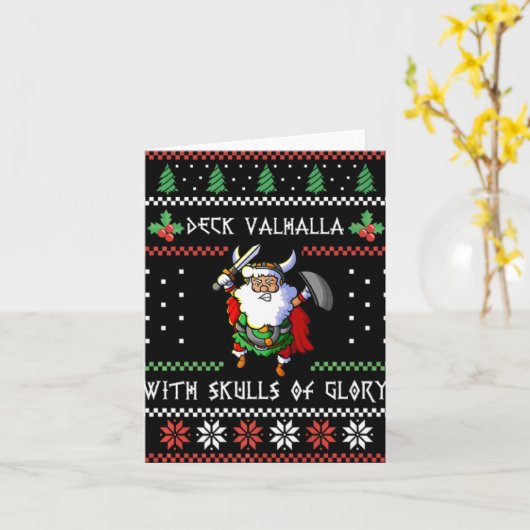 Norse Xmas Christmas Viking Deck Vhalla With Skull Kaart (Gele Bloem)