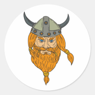 Norseman Viking Warrior Head Drawing Ronde Sticker