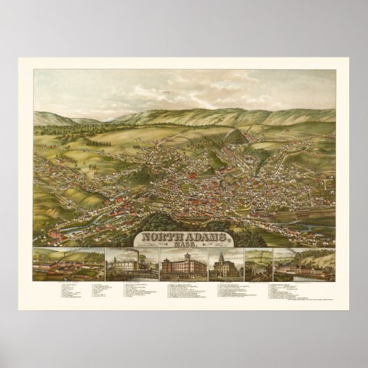 North Adams, MA Panoramic Map - 1881 Poster (Voorkant)