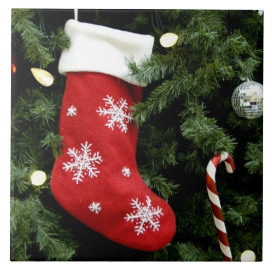 North America. kerstversieringen op boom. 3 Tegeltje (Voorkant)