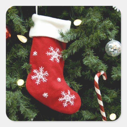 North America. kerstversieringen op boom. 3 Vierkante Sticker (Voorkant)