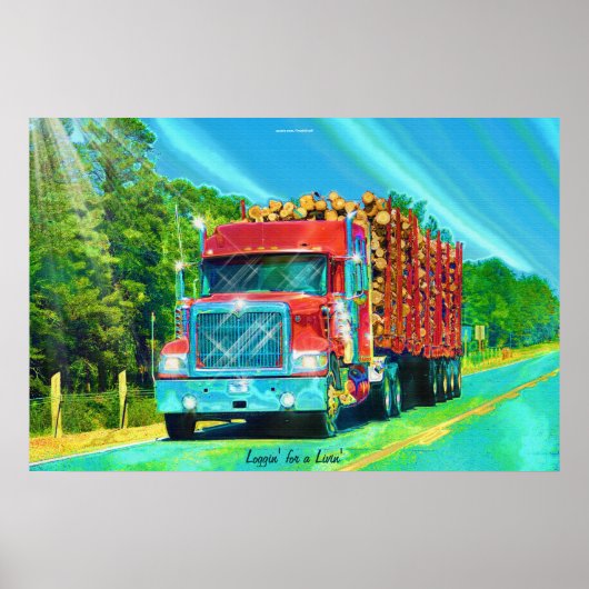 North American Highway Logging Truck Transport Art Poster (Voorkant)