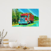 North American Highway Logging Truck Transport Art Poster (Keuken)