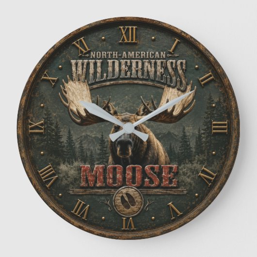 North American Rustic Moose Cabin Decor Grote Klok (Voorkant)