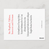 North American Saints Prayer Card Briefkaart (Achterkant)