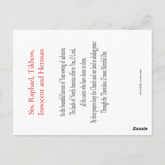 North American Saints Prayer Card Briefkaart (Achterkant)