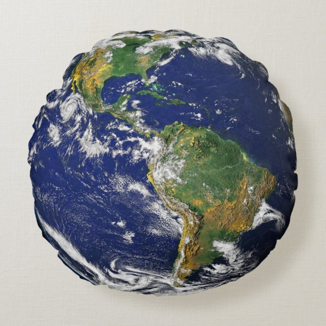 North and South America Earth Wereldbol Round Pill Rond Kussen (Voorkant)