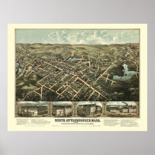 North Attleboro, MA Panoramic Map - 1878 Poster