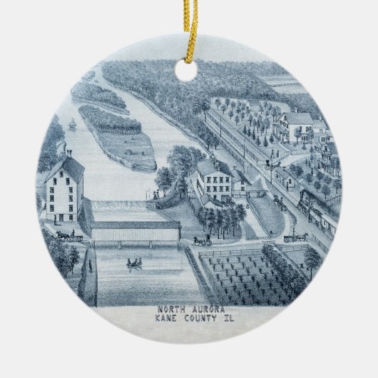 North Aurora Illinois Stone Lithograaf 1871 Art Keramisch Ornament (Voorkant)