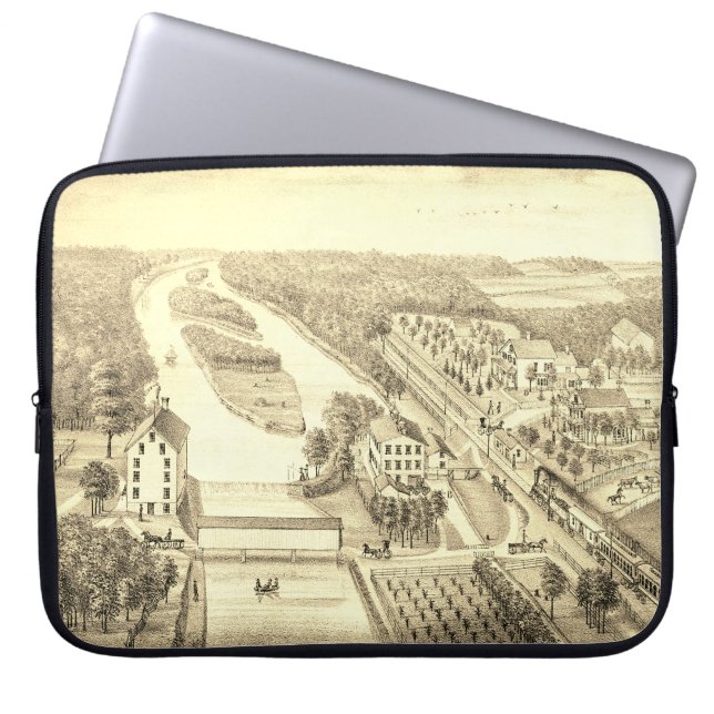 North Aurora Illinois Stone Lithograaf 1871 Art Laptop Sleeve (Voorkant)
