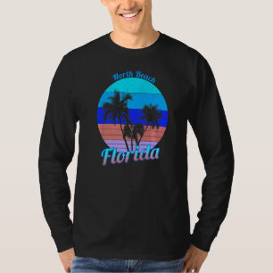 North Beach Florida Retro Tropical Palm Trees Vaca T-shirt