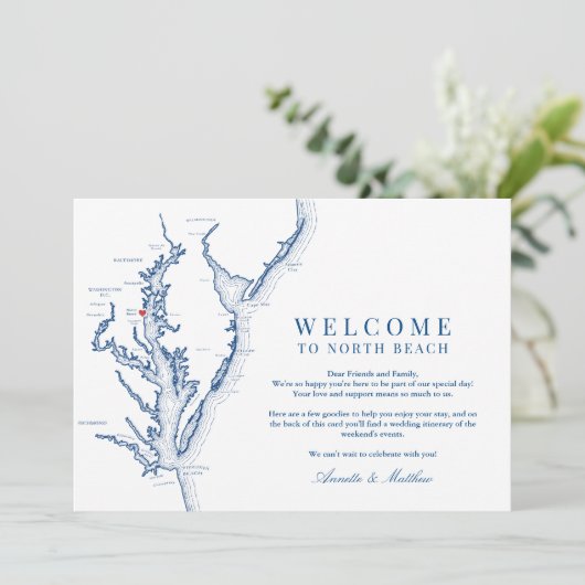 North Beach MD Bruiloft Welkom en Routebeschrijvin Bedankkaart (Staand voorkant)