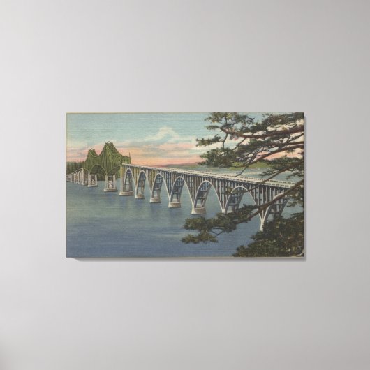 North Bend, Oregon - Coos Bay Bridge Uitzicht Canvas Afdruk (Voorkant)