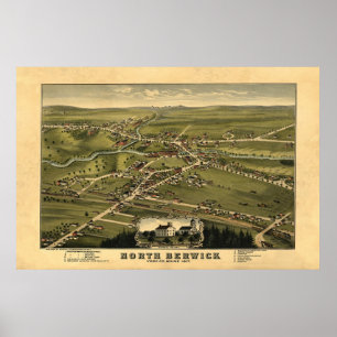 North Berwick ME Panoramic Birdseye Uitzicht 1877 Poster
