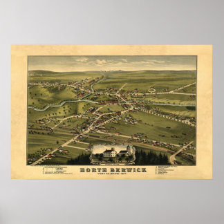 North Berwick ME Panoramic Birdseye Uitzicht 1877 Poster