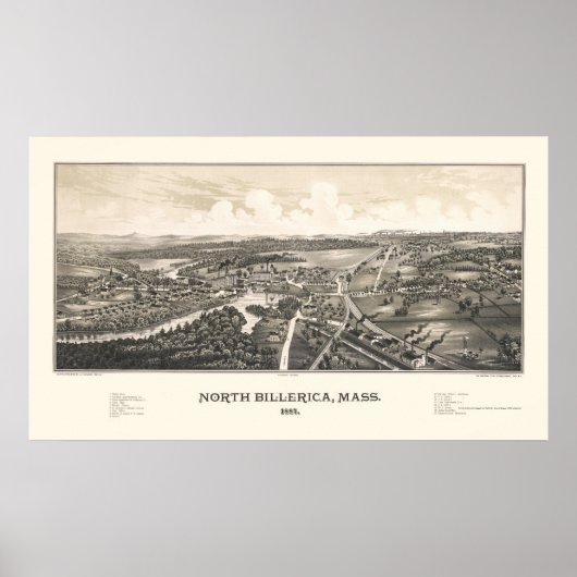 North Billerica, MA Panoramic Map - 1887 Poster (Voorkant)