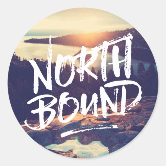 North Bound Quote Brush Typography Photo Template Ronde Sticker (Voorkant)