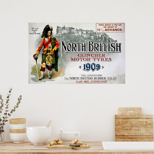 North British Clincher Motor Tires - 1909 Poster (Keuken)