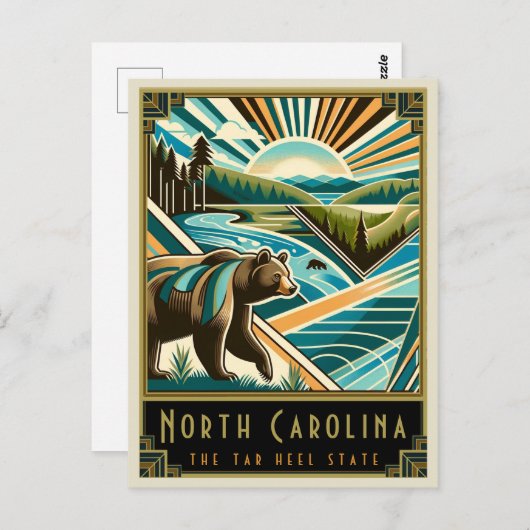 North Carolina | Art. Deco Briefkaart (Voorkant / Achterkant)