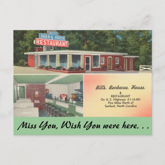 North Carolina, Bill's Barbecue House, Sanford Briefkaart (Voorkant)