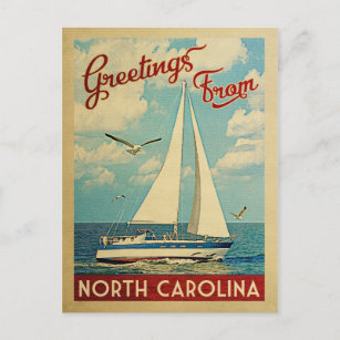 North Carolina Briefkaart Sailboot Vintage Travel