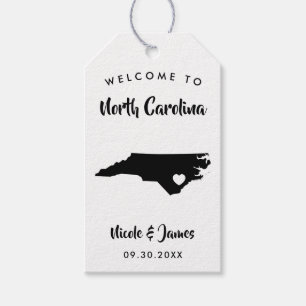 North Carolina bruiloft welkomsttas Labels, kaart Cadeaulabel