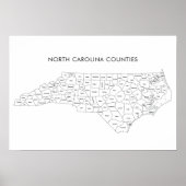 North Carolina County's kaart met provincienamen Poster (Voorkant)