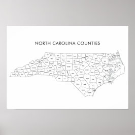 North Carolina County's kaart met provincienamen Poster