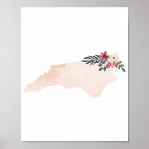 North Carolina Floral Waterverf State Poster