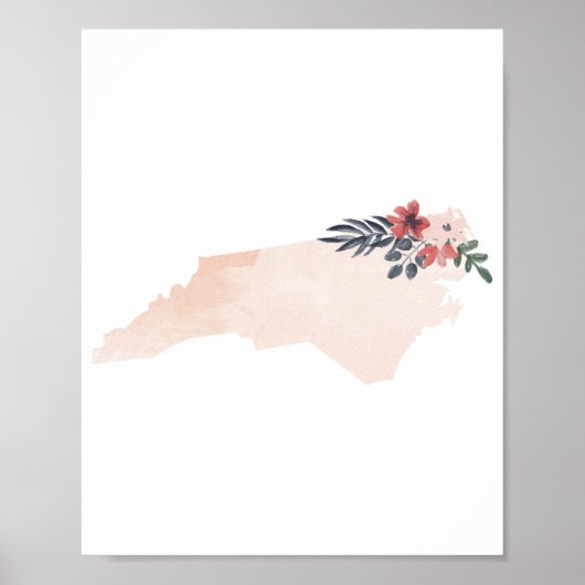 North Carolina Floral Waterverf State Poster (Voorkant)