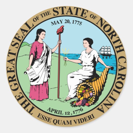 North Carolina Great Seal Ronde Sticker (Voorkant)