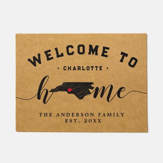 North Carolina Home State Kaart USA Minimal Welkom Deurmat (Voorkant)