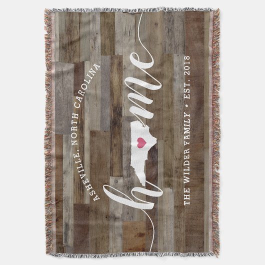 North Carolina Home State Personalized Wood Look Deken (Voorkant Verticaal)