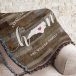 North Carolina Home State Personalized Wood Look Deken<br><div class="desc">Show some home state pride with this cute rustic faux wood plank throw blanket featuring "home" in white calligraphy script lettering with a silhouette map of the state of North Carolina standing in for the letter "O." A pink heart illustration inside the state map completes the design; you can change...</div>