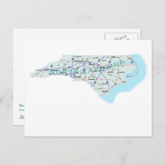 North Carolina Interstate Map Briefkaart (Voorkant / Achterkant)